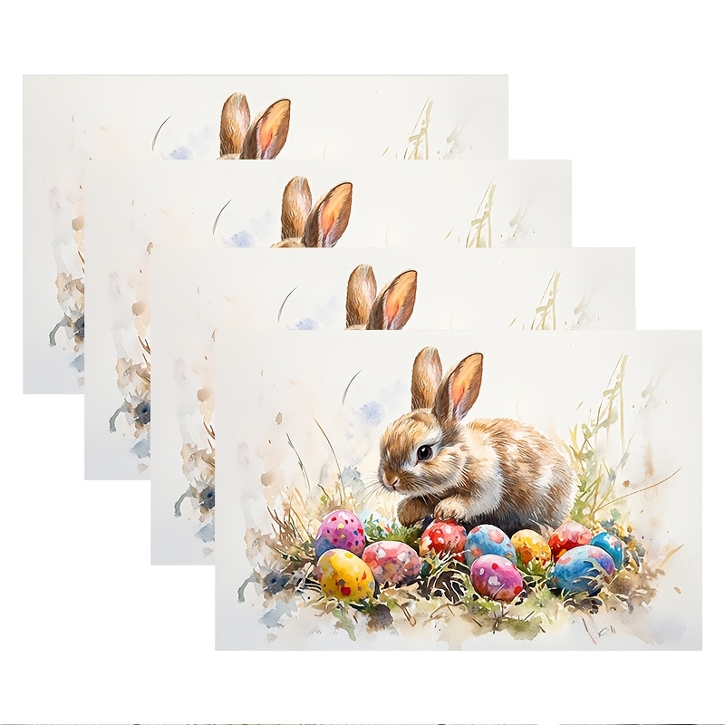 

4pcs Easter Spring Placemats, Bunny With Flowers, 12x18 Inch Polyester Table Mats For Kitchen Dining And Easter Party Holiday Decor, Bpzd1202655