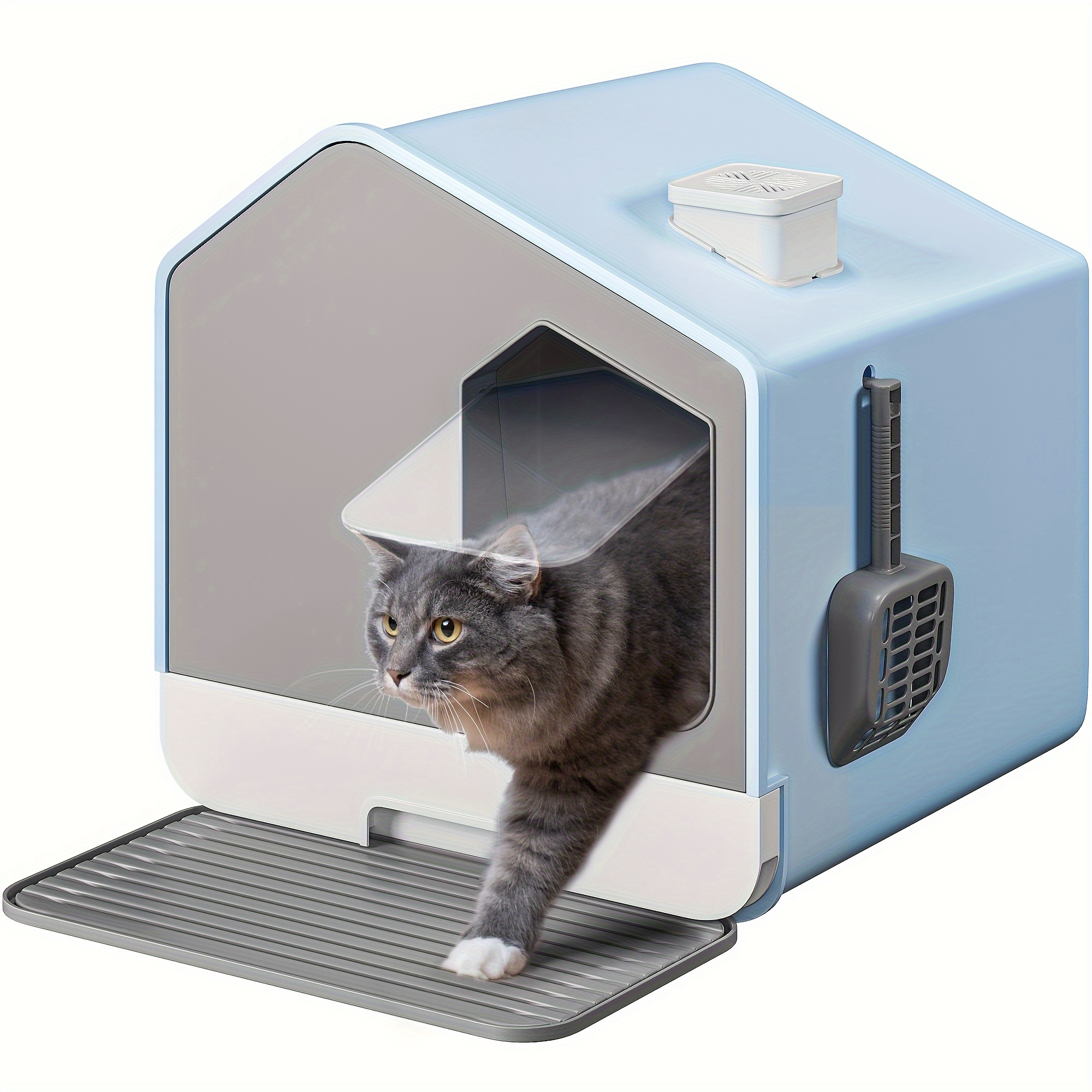 

Extra Large Enclosed Cat Litter Box With Mat And Litter , Anti-splashing Covered Hooded , No Installation Needed