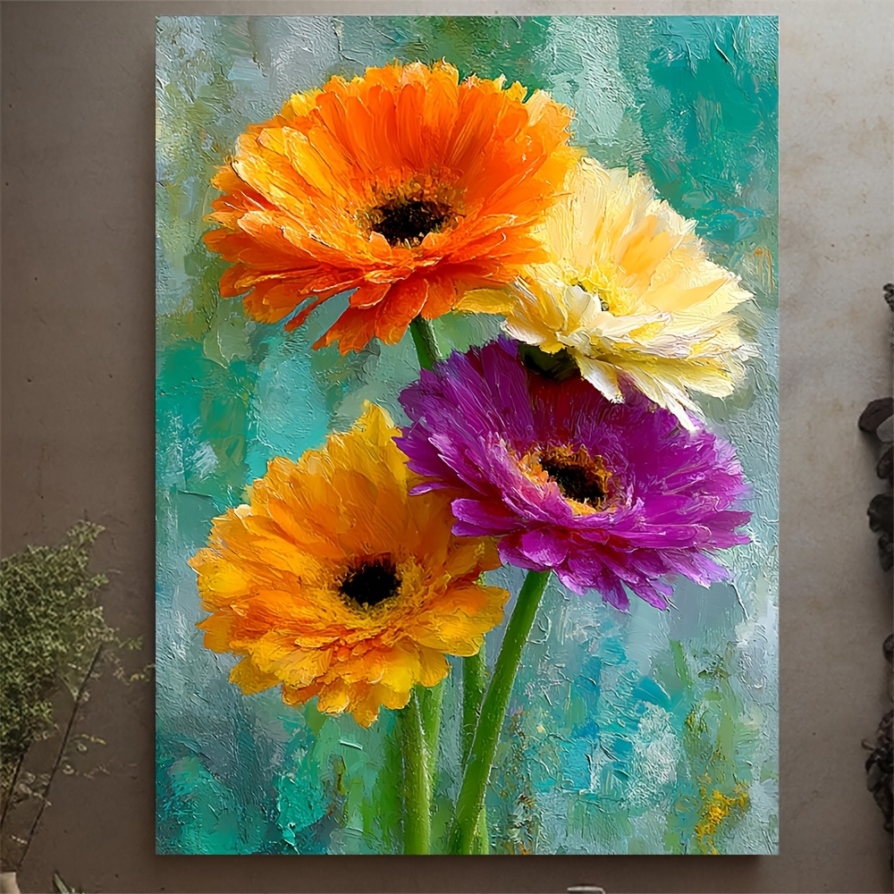 2d flat 2d flat 1pc canvas art featuring colorful   daisies measuring 30 48x40 64 cm this   design showcases vibrant flowers in orange   and blue