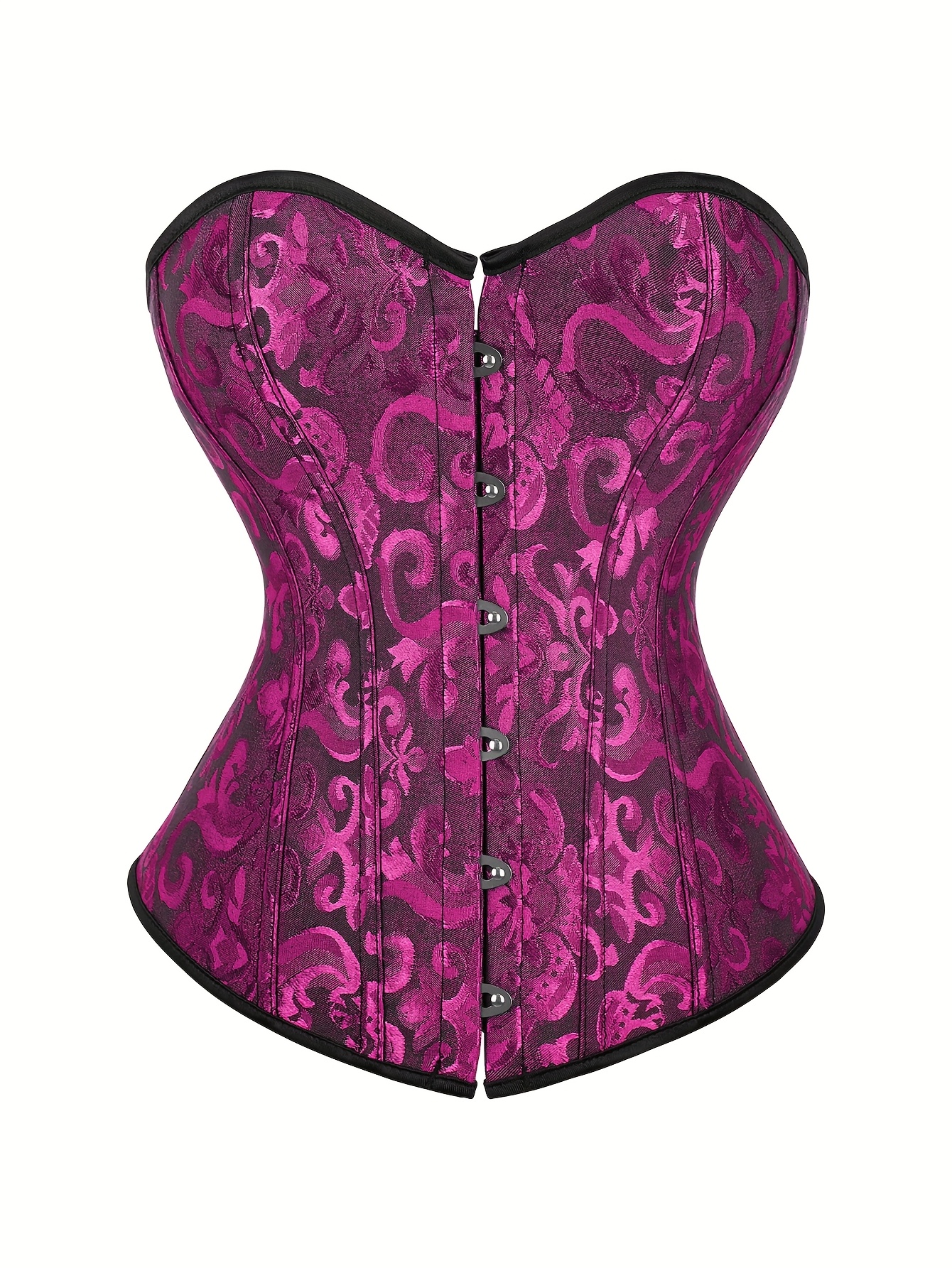 White Lace-Up Corset Top - Strapless, Tummy Control, Slimming Fishbone Bustier with Floral Jacquard Design, Front Hook Closure for Women