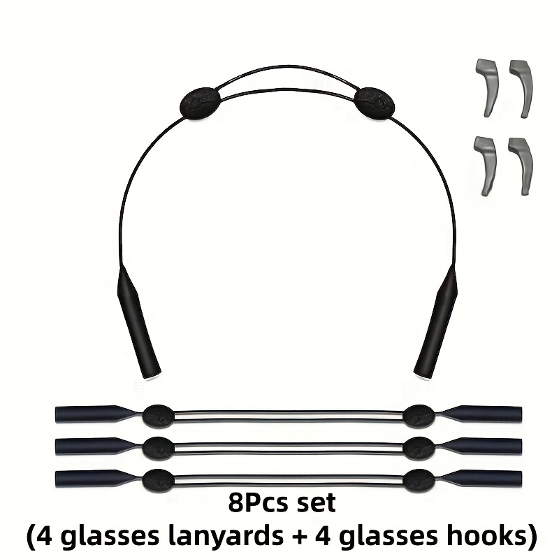 TEMU Ensemble de 8 pièces (4 lanières pour lunettes et 4 crochets pour lunettes) Cordon de lunettes anti-perte et pratique, cordon de lunettes