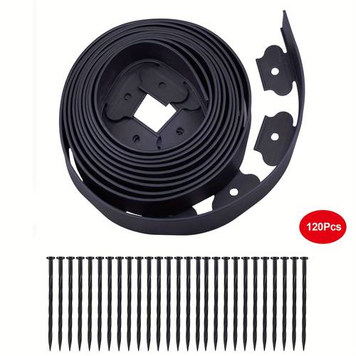 no dig durable garden landscape edging kit 2 tall black plastic lawn border for landscaping flower gardens lawn 100ft 120pcs anchoring spikes black