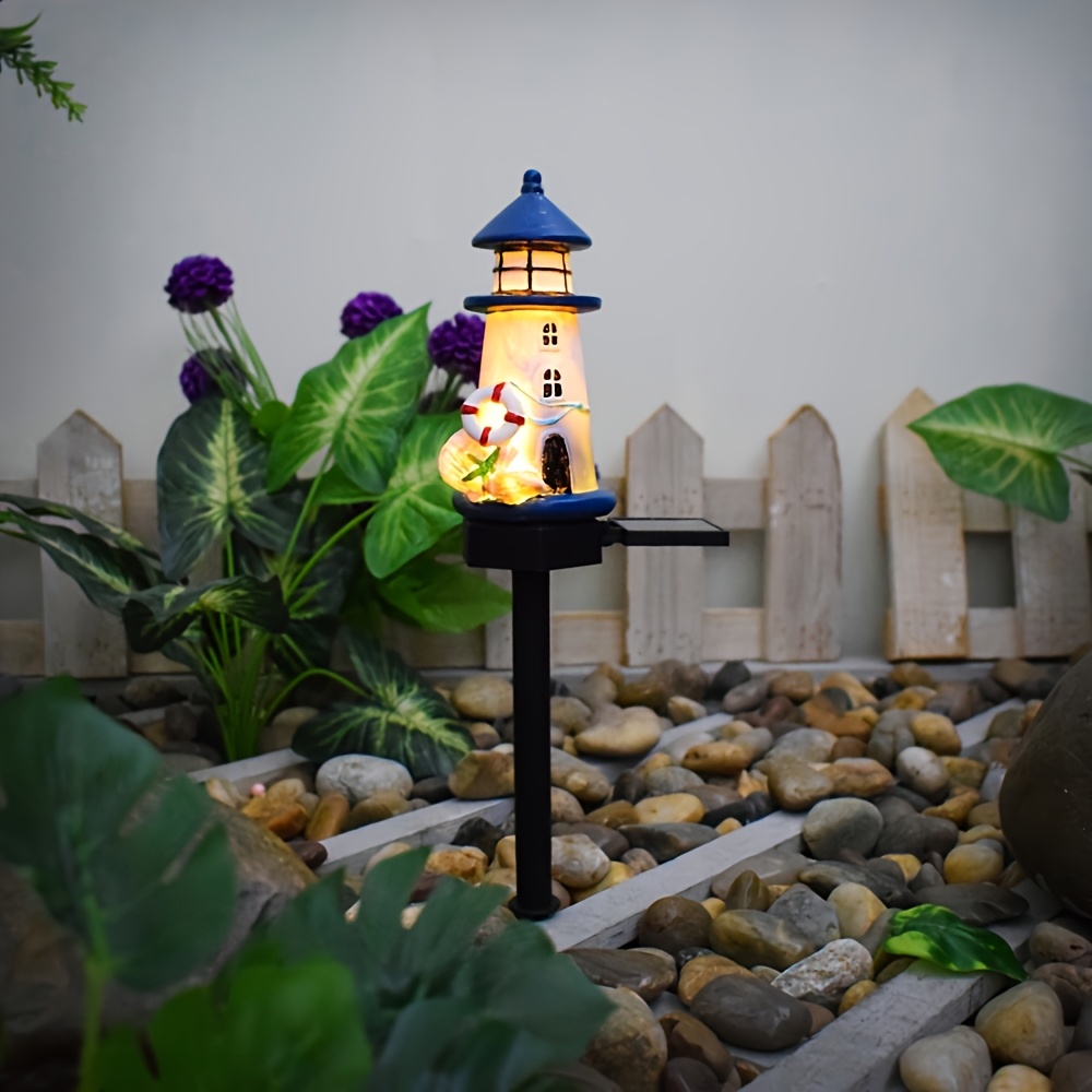 Image of Solar Lighthouse Lamp Resin Craft Led Outdoor Lighting Decorative Landscape Light Solar Garden Light Lawn Lamp For Courtyard Garden Path Lawn Holiday Decoration