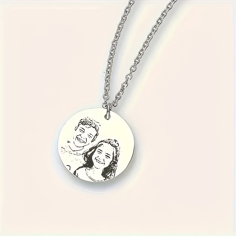TEMU Elegant Cute 18k Golden Plated 304l Stainless Steel Round Pendant Necklace, Personalized Photo Engraved, Custom Portrait Pendant, With Jewelry Gift For Women, For Daily Occasion, , Day