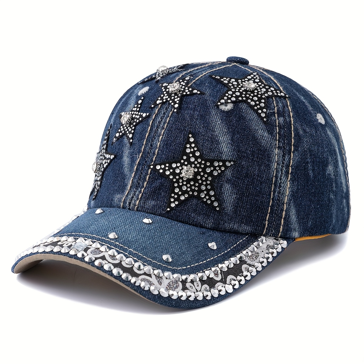 Image of Men And Women Rhinestone Five-pointed Cowboy Baseball Cap, Make Old Retro Sunshade Hat, Suitable For Spring And Summer Daily Wear Sunscreen Out-of-the-street Trend, Suitable For Gifting