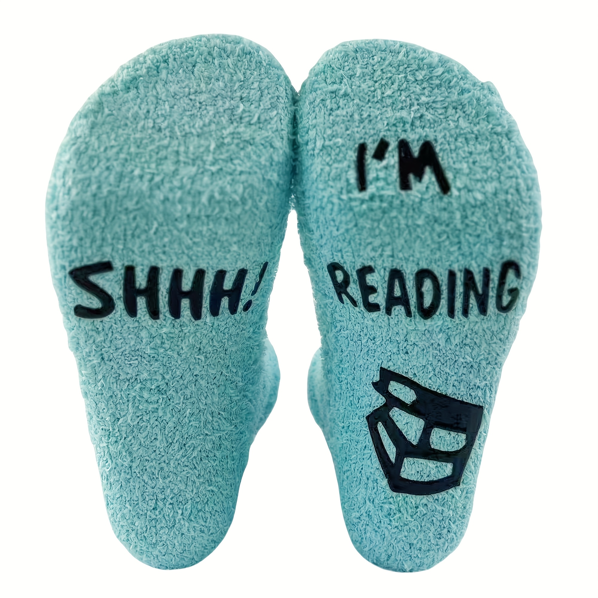 TEMU Calzini da casa unisex in pile corallo a met� polpaccio antiscivolo | Design "Shhh! Sto leggendo", morbidi e confortevoli per dormire a casa, in