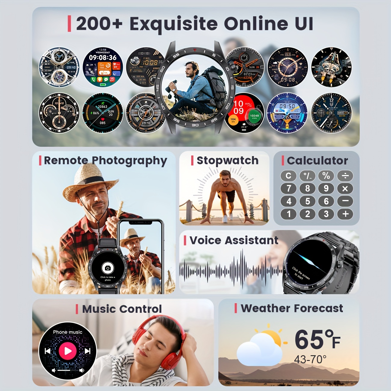 Montre Connectée SIEMORL pour Hommes - Écran AMOLED 1,43 Pouces Toujours Allumé avec Appel sans Fil, 110+ Modes Sportifs, Lecteur de Musique, Suivi d'Activité et Prévision météo – Compatible iPhone & Android