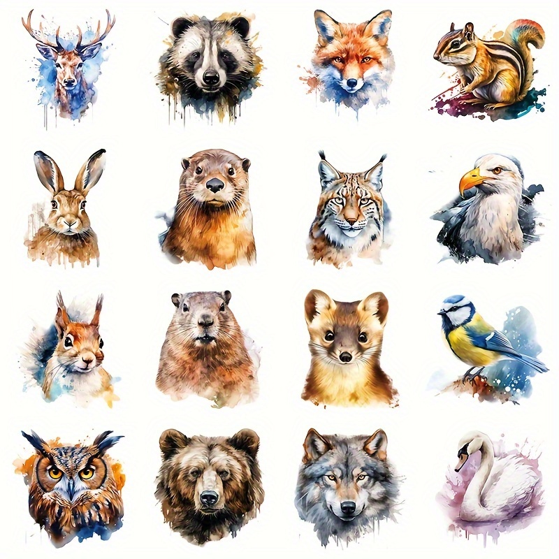

16pcs Assorted Animal Temporary Tattoos, Owl, Tiger, Dog, Deer, Bird, Duck Designs, 6x6cm, Faux Body Art Stickers For Parties, Waterproof Skin-safe Decals