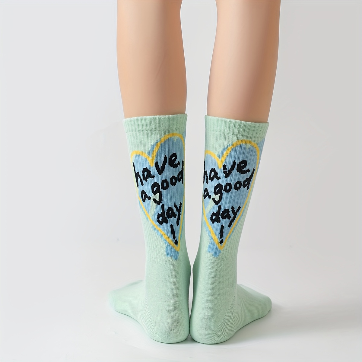 E-shop 1 Paar grasgrüne Socken mit „Have !“-Schriftzug einem frischen Farbschema-Design, das die Zwischensohle nicht beschädigt, bequem, vielseitig !