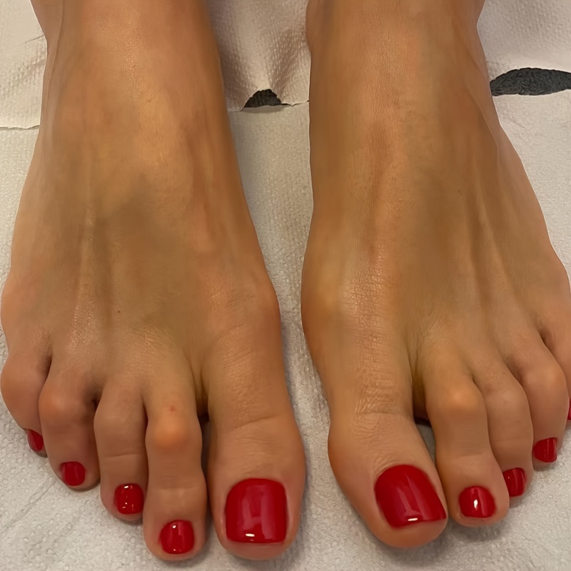 TEMU 24pcs Set Of Glossy -on Toenails - Short, Durable & Stylish Fake Toe Nail Tips For Women