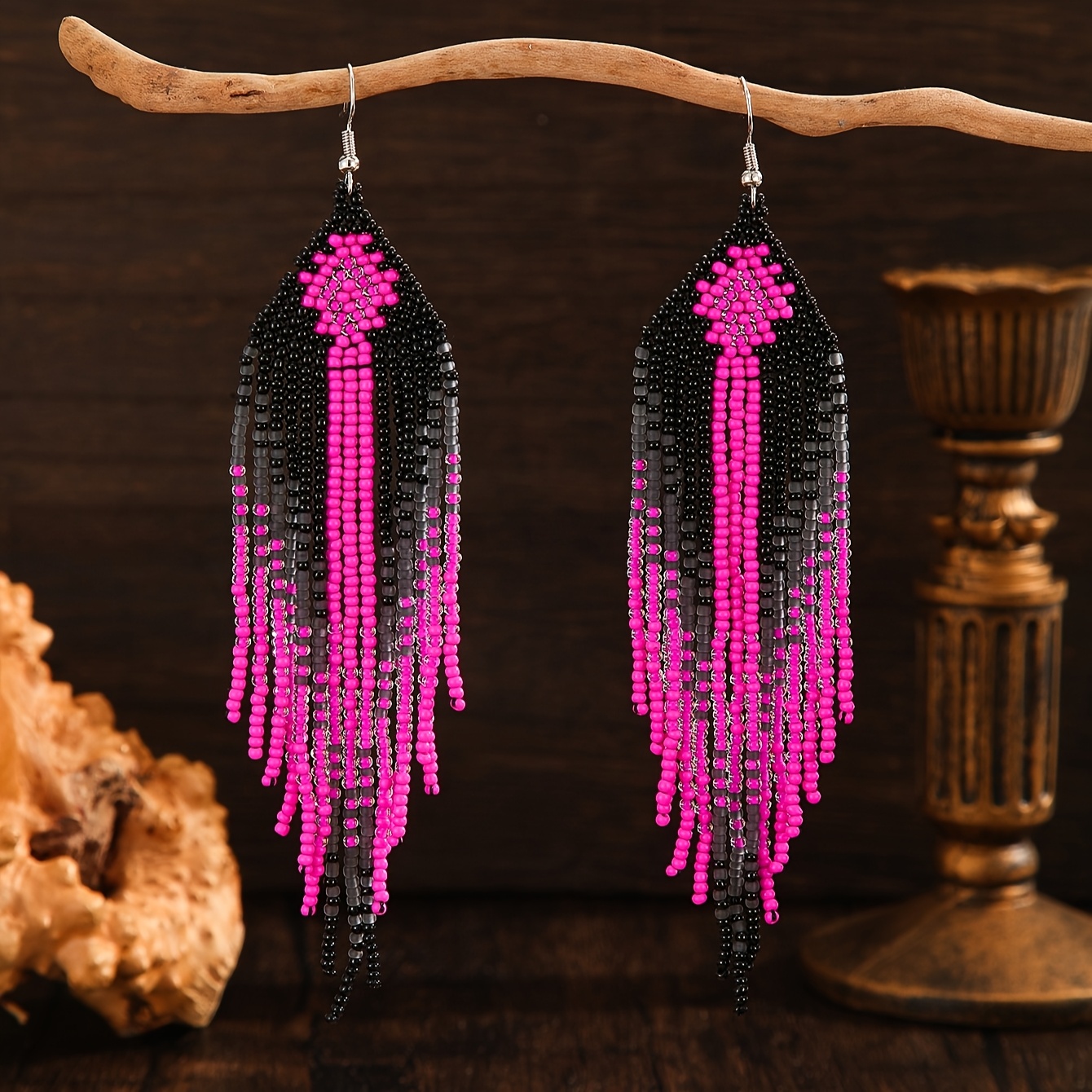 TEMU Handmade Bead Earrings Set Bohemian Style For Women's Everyday And Vacation Wear