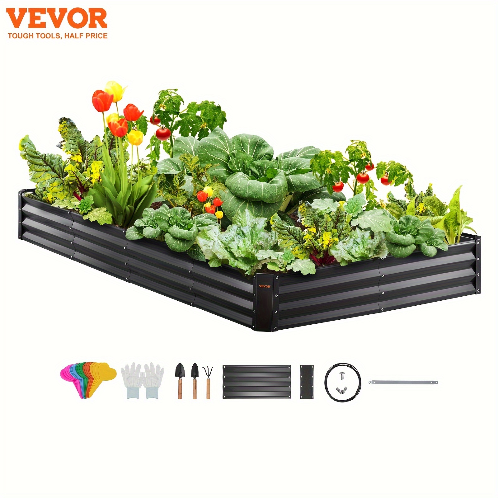 

Galvanized Raised Garden Bed, 8x4x1 Ft Metal Garden Bed Raised Beds For Gardening, Planter Raised Box For Vegetables Flowers With Safe Edging, Gloves And Planting Tools, Dark Grey