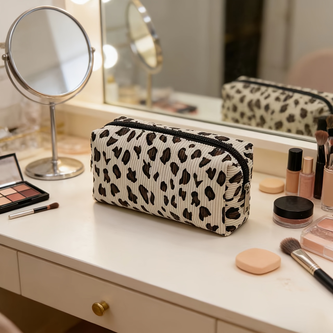 TEMU Estuche para lápices de de un solo compartimento con diseño de estampado de leopardo, cremallera , duradero y fácil de limpiar, resistente a los