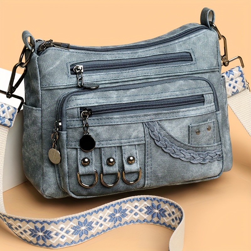 perfect lily womens bohemian vintage crossbody bag multi pocket adjustable shoulder bag synthetic leather compact purse for daily   travel beach gift for mom friends light brown gray white beige blue yellow beach carryall bag textured finish purse sturdy zipper closure secure snap pockets Product details 4