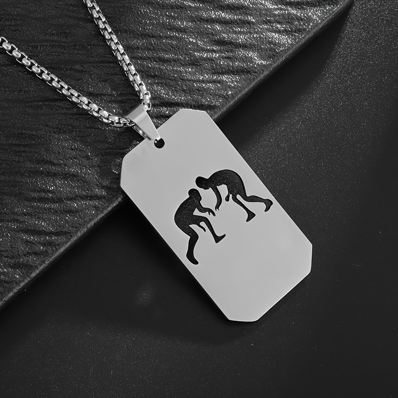 TEMU Fashionable Stainless Steel Wrestling Pendant Necklace - Unisex, New, Unique, And Trendy - Perfect Gift For Men - No Magnetic