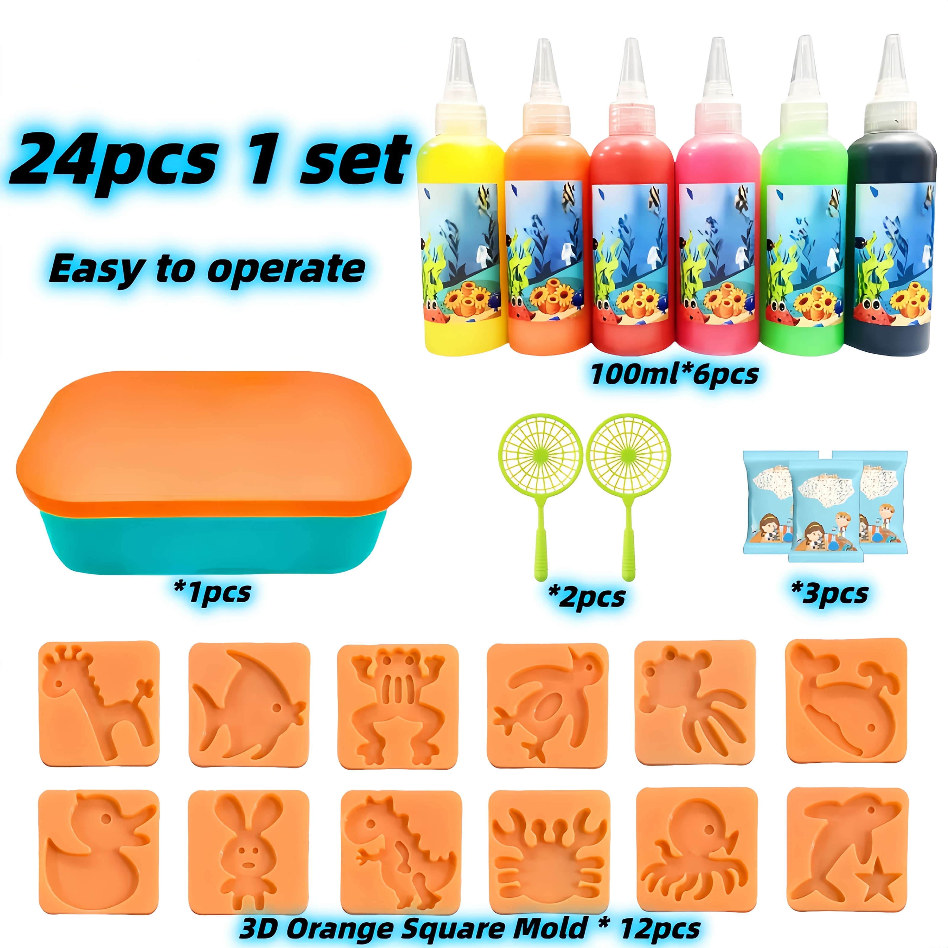 Image of 3d Magical Water Elf Set/handmade Magical Water, Including Storage Box, 6 Bottles Of 100ml Magical Water, 12 Orange Molds, Crafts, Suitable For Party Gifts, Christmas And Birthday Gifts