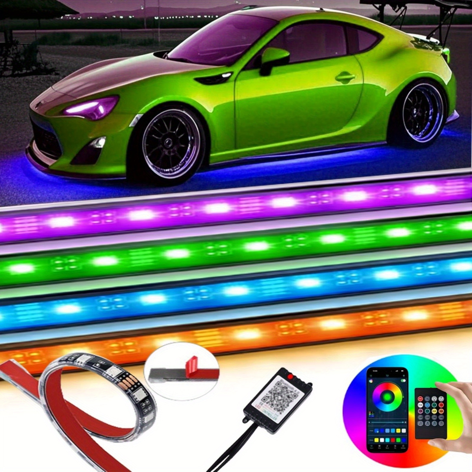 TEMU Car-mounted Chassis Rgb Decorative Led Strip: Supports Intelligent Real- Via App, Automatically Cycles Rgb Ambient Lighting, An Decorative .integrated Interior Foot Pedal Lights