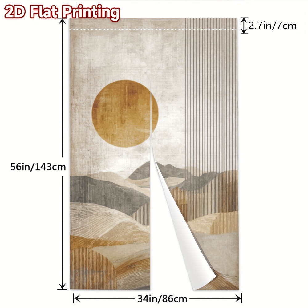 TEMU 1 pièce, Impression 2D à plat, Rideaux de porte japonais durables, Soleil doré au-dessus de abstraites, 100 % polyester, Convient électricité