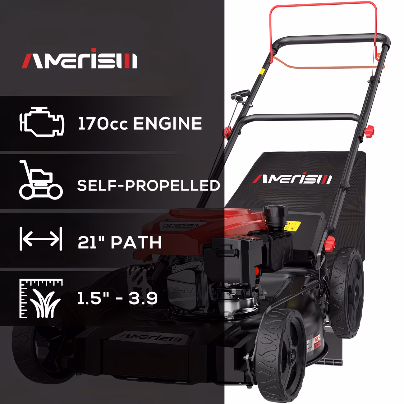21 lawn mower 144cc 2 in 1 3 in 1 mulching 170cc 3 in 1 self propelled with 6 height adjustment high rear wheels gardening supplies and equipment foldable handles for lawn yard and garden maintenance Product details 10