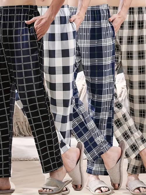 4pcs set of mens new autumn and winter pajama pants with 4 patterns comfortable and light pajama pants for men and autumn with elastic waist loose fit with pockets outside 4pcs combination set of home pants 4pcs set of pajamas soft pants