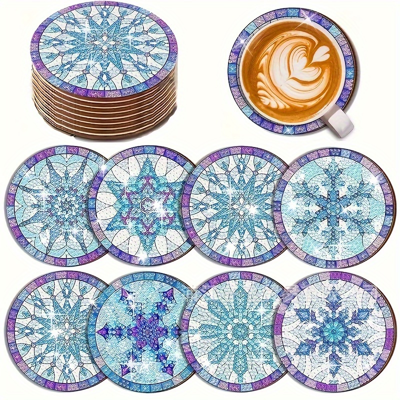 

8-piece Diamond Painting Coasters Set, Pattern, Round Diamond , Diy Craft Diamond Art Coasters, Gift, Log Material