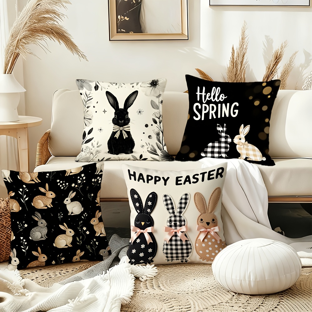 TEMU 4pcs Of Pillowcases Featuring Easter's Iconic Rabbits As Subject, With Retro Elements Such As Plaid, Polka Dots, And Bows, Supplemented By