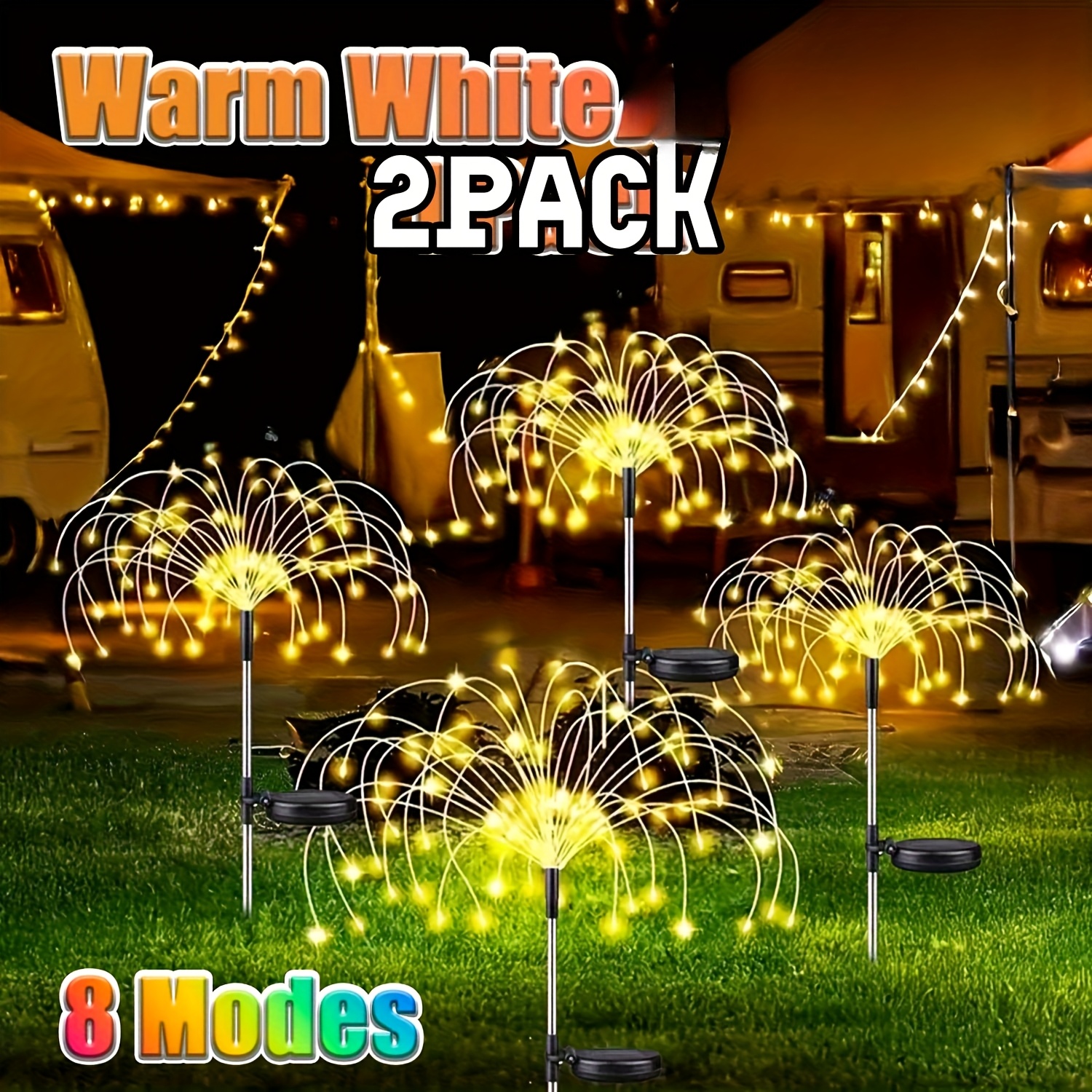TEMU 2-pack Outdoor Solar Fireworks Light - Decoration, Used For Routes, Gardens, Courtyards, Parties, Weddings, Festivals, Christmas Decorations,