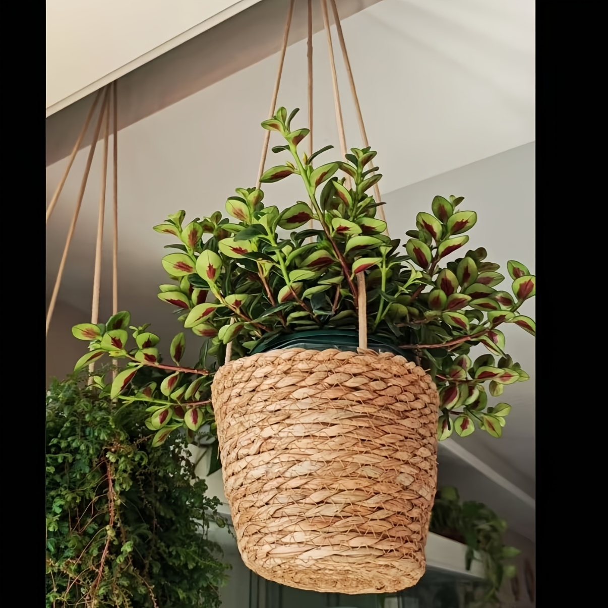 Image of 2pcs Natural Jute Rope Woven Hanging Planter Basket - Indoor/outdoor Macrame Plant Holder For Home Decor, Garden, And Patio, Beige Flower Pot Hanger With Storage Compartment, Hanging Plant Holder