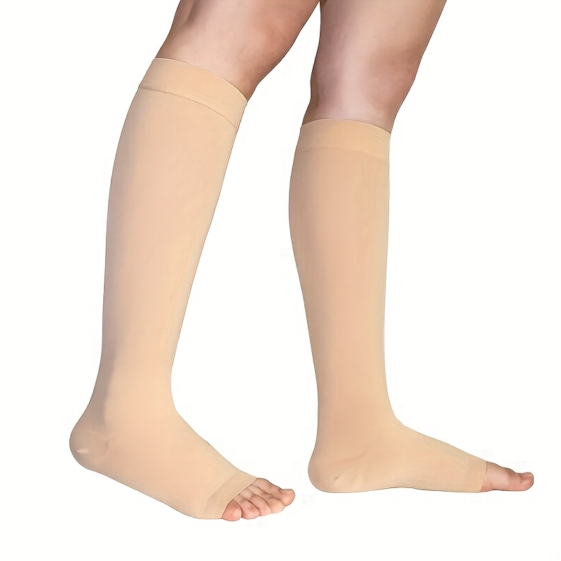 Image of Cofoe 1pc Universal Elastic Stockings For Men And Women, 15-21 Mmhg Pressure, Open-toe Style For Lower Legs. Suitable For Life Such As, Exercise, , Travel, And Leisure