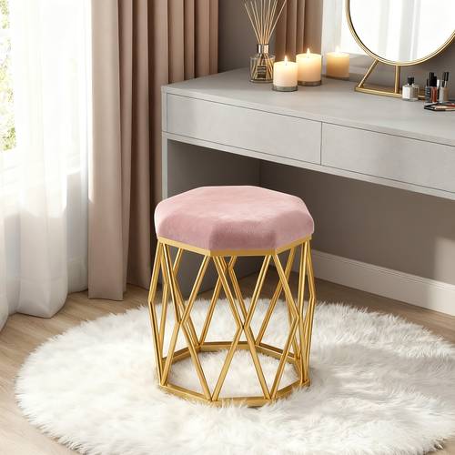 modern golden geometric stool with round space saving suitable for bedroom living room dressing table non wooden durable easy to elegant decoration