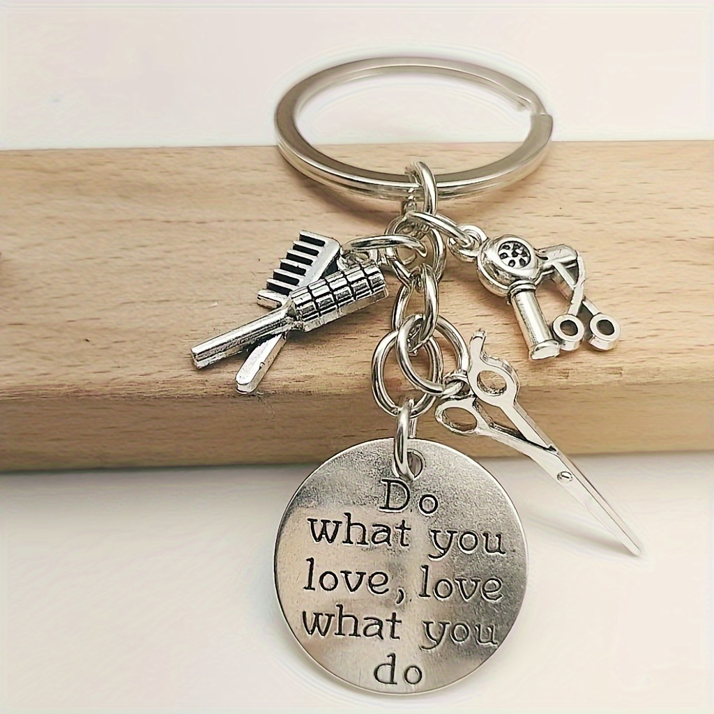 

Chic Stylist-themed Alloy Keychain With Inspirational "" Engraving - Featuring Scissors, Hair Dryer, Comb & More Charms - Ideal Gift For Hairstylists And Beauticians, Hair Stylist Supplies