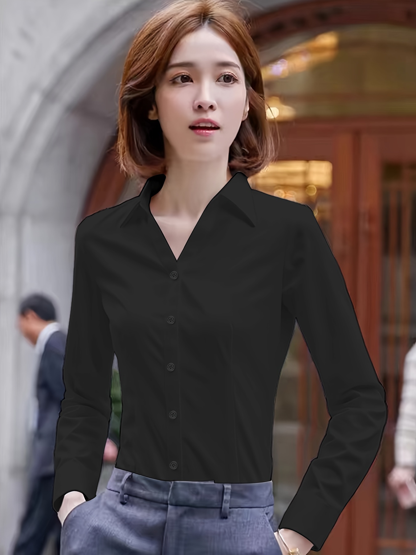 blusa poliéster larga cuello cierre cremallera Temu Dominican