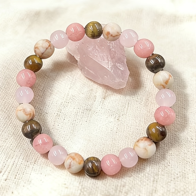 2pcs Pink Cherry Blossom Agate Tiger Eye Bracelet Set