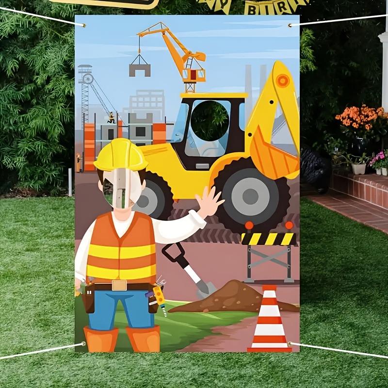 TEMU 2d Flat, 2d Flat Banner, 2d Flat Banner, 2d Flat Banner, 2d Flat Banner, 1pc Construction Birthday Backdrop - Engineer Construction Site Scene