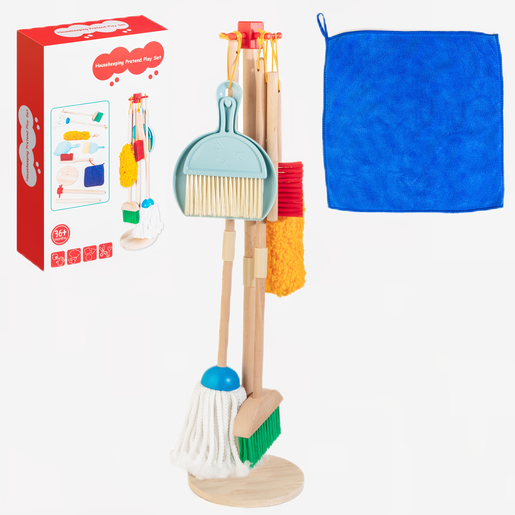 

8pcs Wooden Housekeeping Pretend Play Set For Kids, Extended Mop&broom, Detachable Toy Cleaning Set, Housework Role Play Set Gift For Boys Girls Age 3 4 5 6 7, Fine Motor Skill