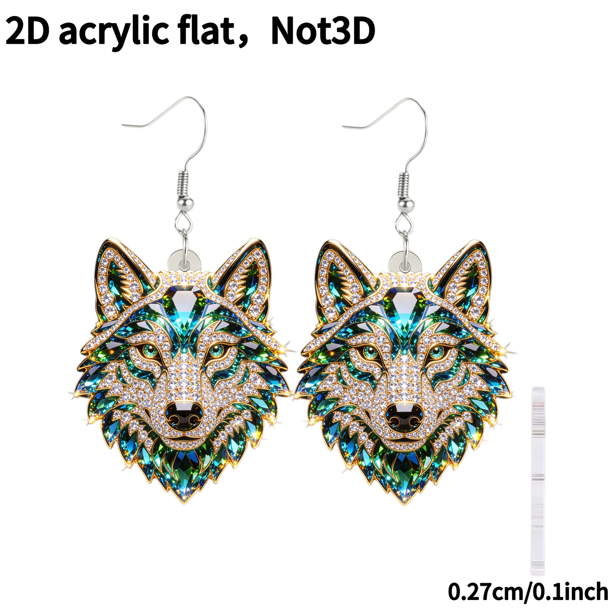 TEMU 2d Flat, 1 Pair, Wolf Head Pattern Acrylic Earrings, Women's Dangle Earrings, Modern Fashion Minimalist Style, Suitable For Daily Casual Wear,