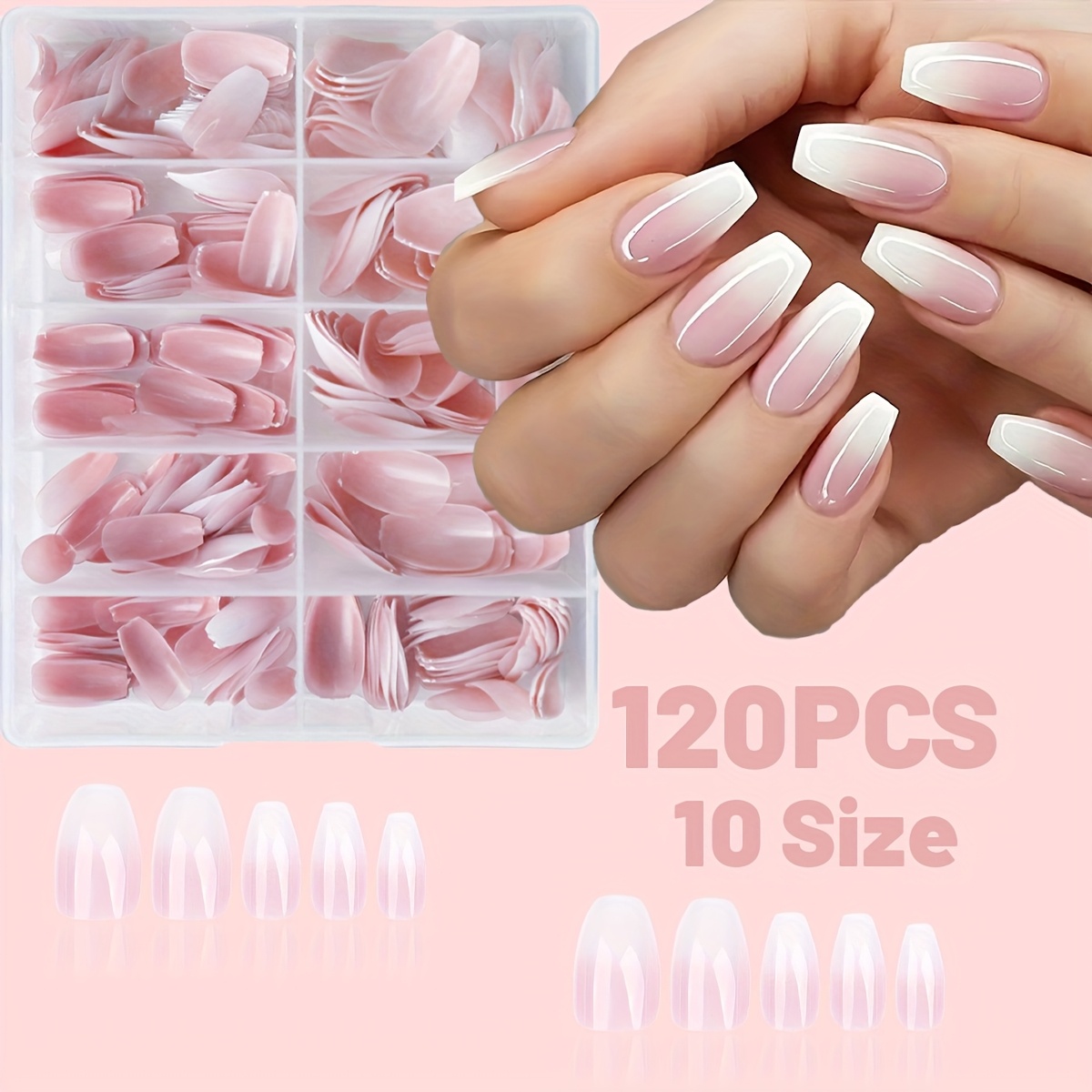 120/240pcs Short Ballet Coffin Press-on Nails - Pink To White French Gradient Glossy Fake Nails, Acrylic False Nails Set For Women And, Full Cover Glue-on Nails, Creative Gift Idea