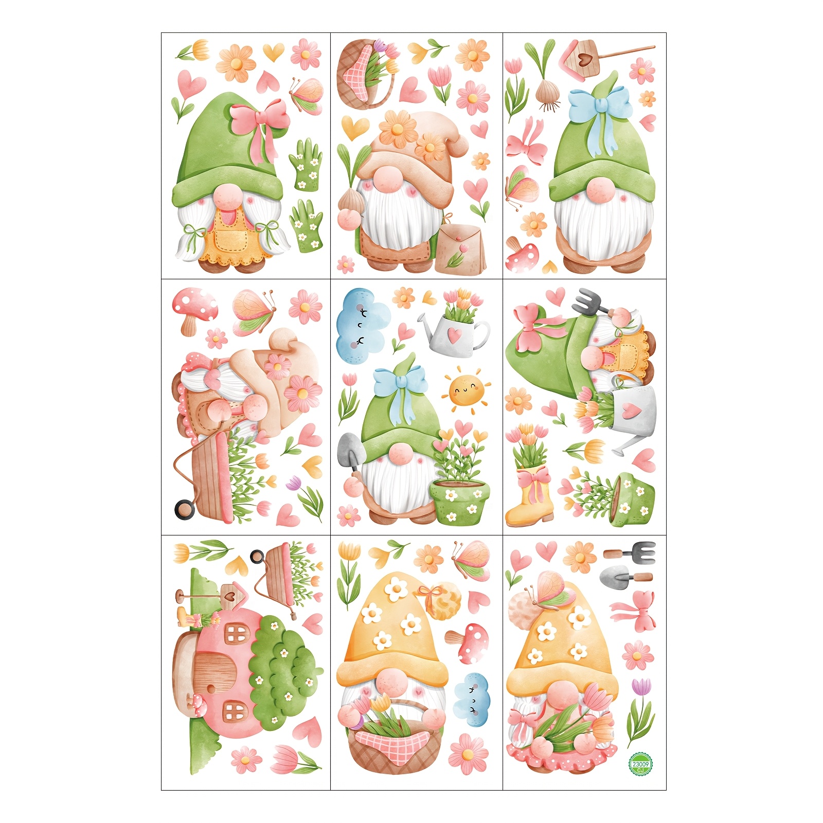 Image of 9 Sheets /86pcs Spring Window Clings,flower Gnome Sticker For Glass,refrigerator Decals Decor, Double-sided Window Stickers For Decoration, For Home Office Accessories Party Supplies