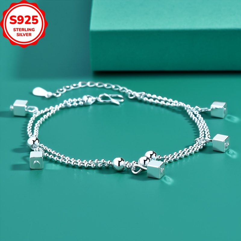 Low Allergy Small Square Pendant Double Layer Bracelet for Women