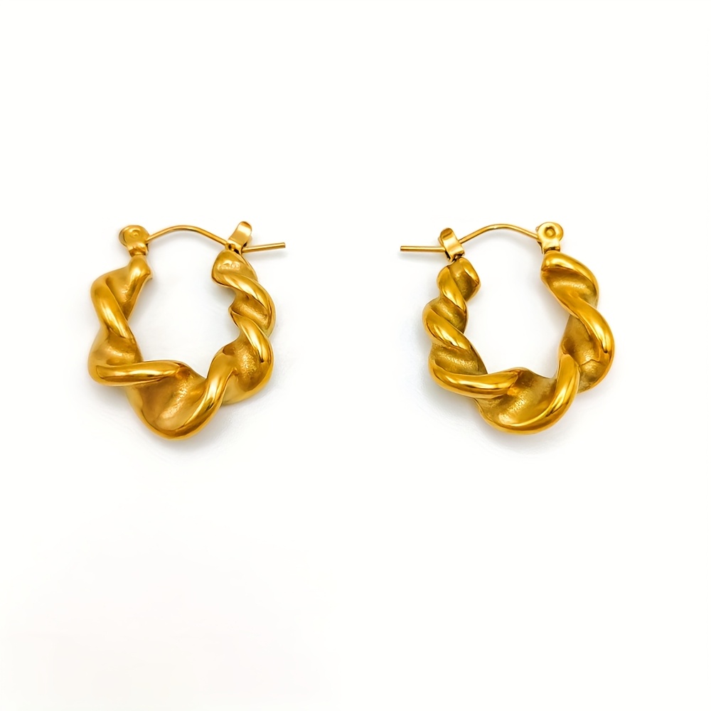Women's Twisted Design Stainless Steel Hoop Earrings, Elegant