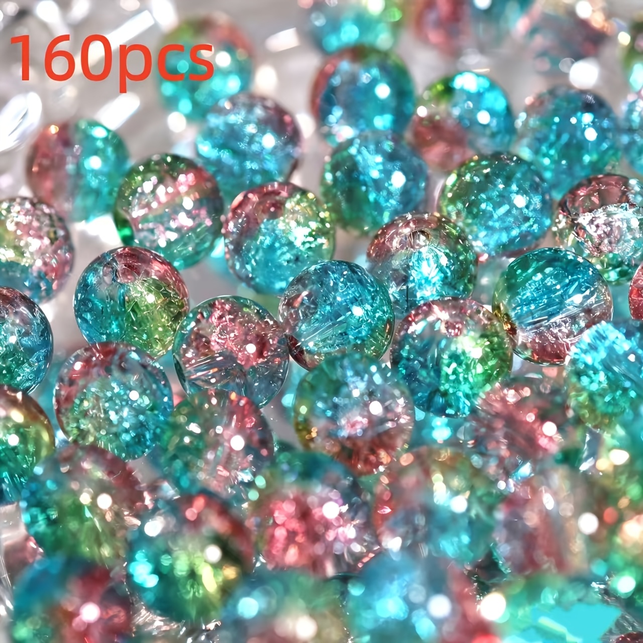 TEMU Perline in vetro craquel矇 a di da 8mm, 80/160 pz - Craquel矇 verde- adatte per creazione di gioielli, perline boh矇mien per matrimoni, lavoretti