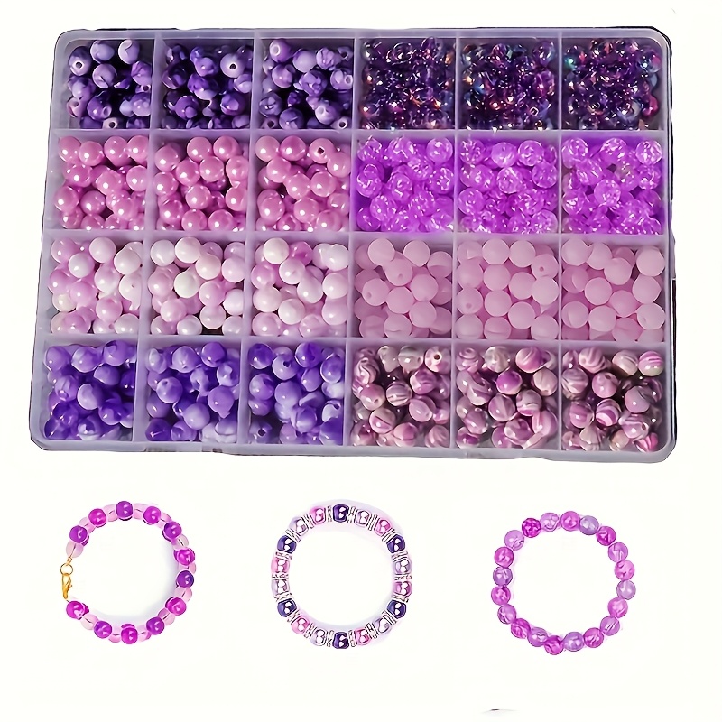 Image of 720pcs, Purple Mermaid Round Beads With Crackle Pattern And Frosted Finish In Set Box, Suitable For Christmas Gifts Or Jewelry Bracelet Accessories