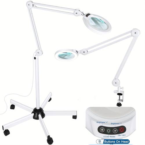 adjustable rolling led floor magnifier with clip 2200 dimmable 5 wheel base 5 light colors ideal for eyelash extensions detailed work