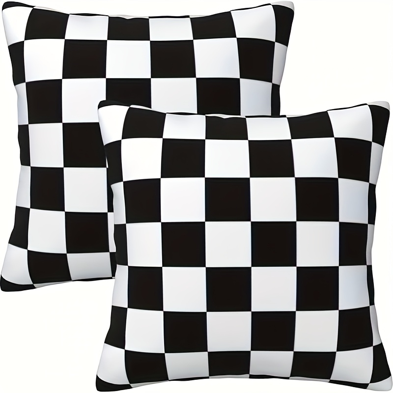 TEMU 2pcs Black And White Checkered Square Pillowcases - Modern Decorative Zipper Closure, Machine Washable, Suitable For Living Room, Bedroom,
