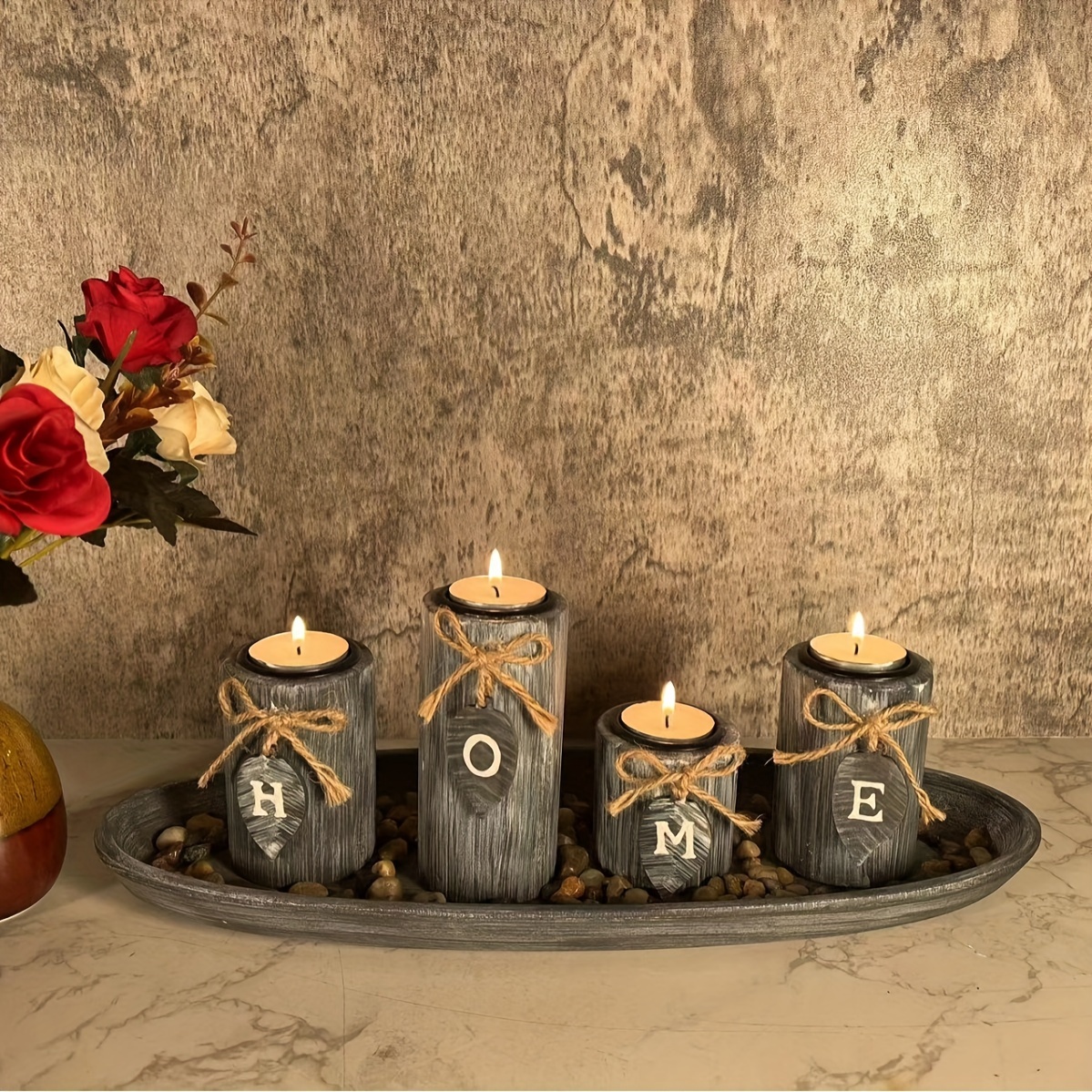 1set Elegant Rustic Wooden Candle Holders - Decor Accent For Dinner, Weddings, Anniversaries - Versatile Tabletop Display, Seasonal Celebrations