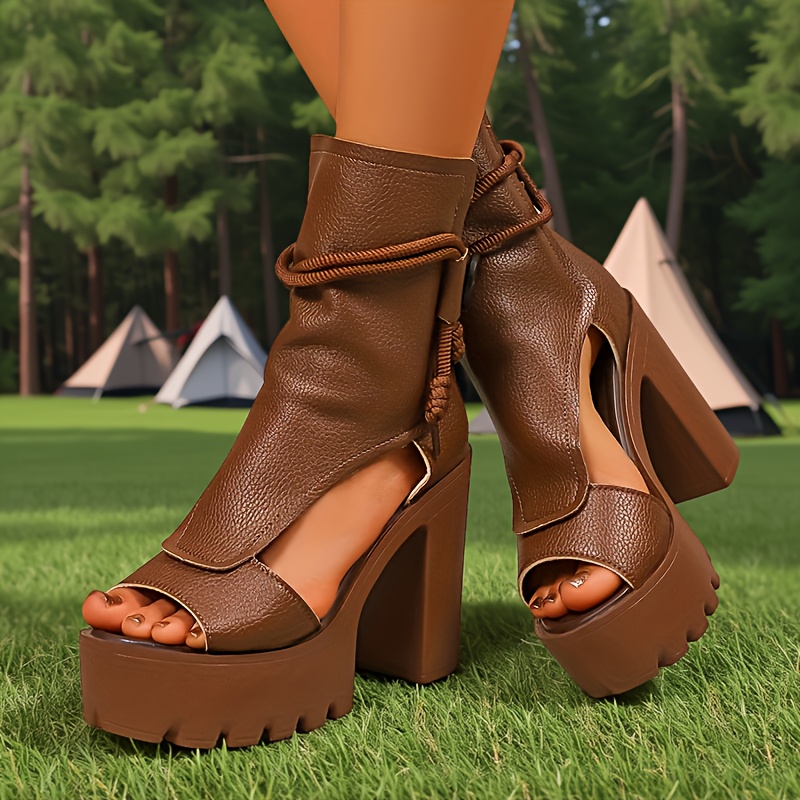 Plus-size Women's Fashion Vintage High-Heel Sandals, Women's Sandals for Stage Models, Flat Shoes with Chunky Heels for Nightclub DJ Work Shoes, Runway Shoes, Women's Knight Boots, Novel, Elegant, Beautiful, Generous, and Comfortable for Music