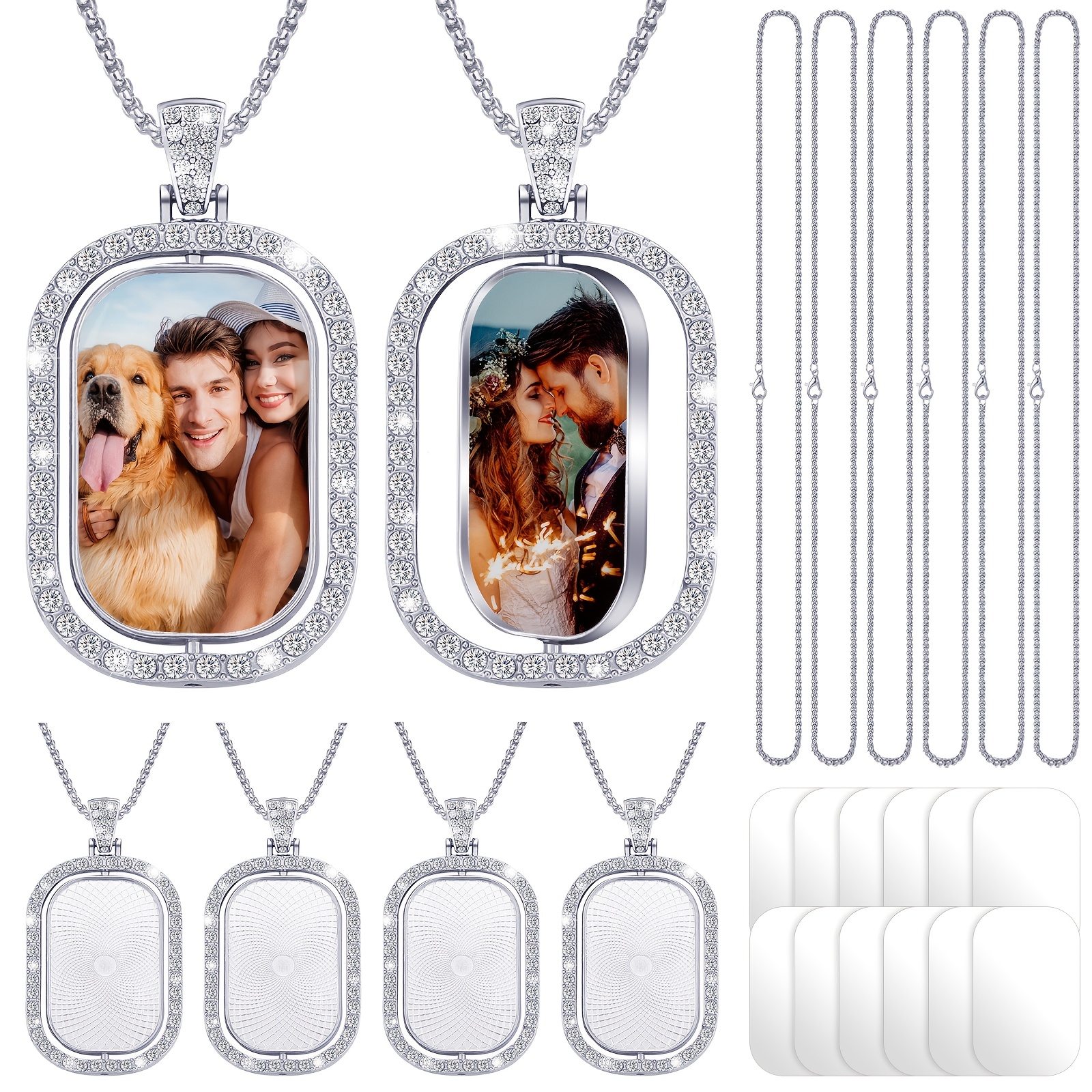 

24pcs Sublimation Trays Pendant Set, Including 6 Double Sided Blank Trays, 6pcs Chains With 12 Sublimation Discs For Making