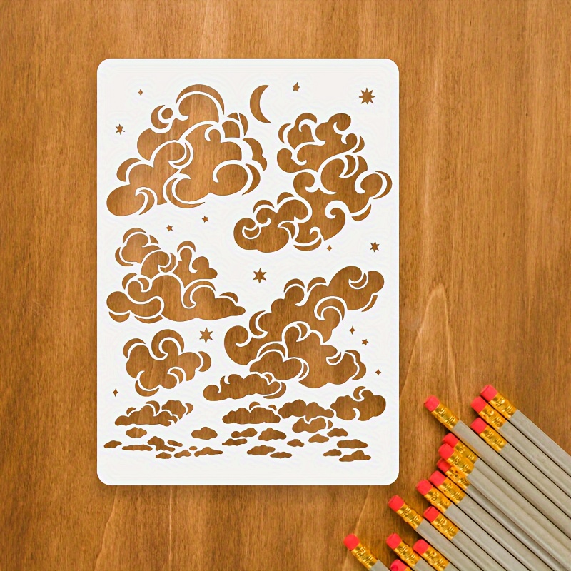 Image of A4 Size Stencil Template (29.7x21cm) - Reusable Diy Craft Stencil For Painting, Scrapbooking, Wall Art, Fabric, T-shirt, Home Decor - Stars & Clouds Design - 1pc