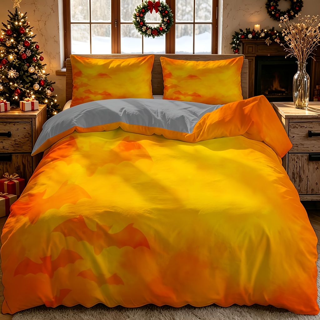 TEMU 2/3pcs Duvet Cover Set (1pc Quilt Cover And 1/2pcs Pillowcases), Solid Warm-orange Plain Texture Background Pattern, Soft And Cozy, ,