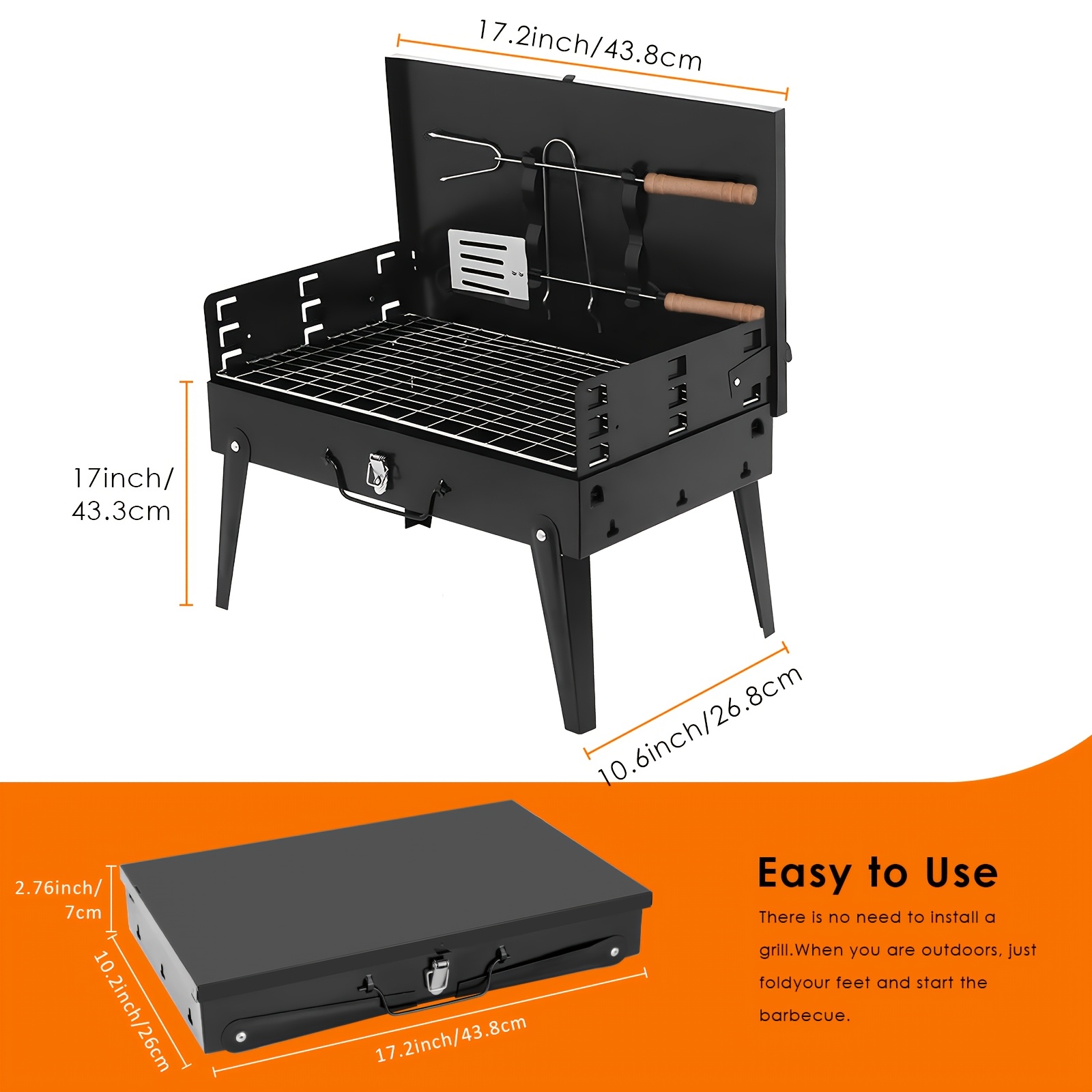  portable charcoal grill with wind shield compact folding bbq for outdoor picnics backyard cooking accessories details 1